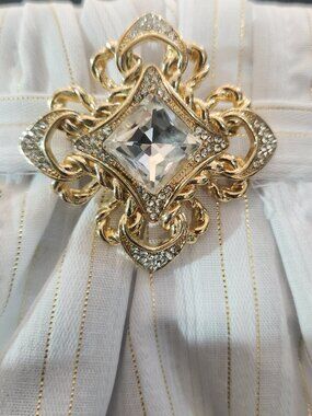 GOLDTONE & Clear RHINESTONE Pin jewelry NEW in gift bag by ORNAMENTS